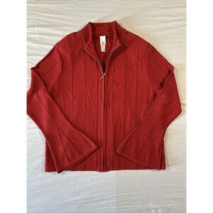 Wynne Collection Red Godet Bell‎ Sleeve Full Zip Cardigan Sweater Jacket XL